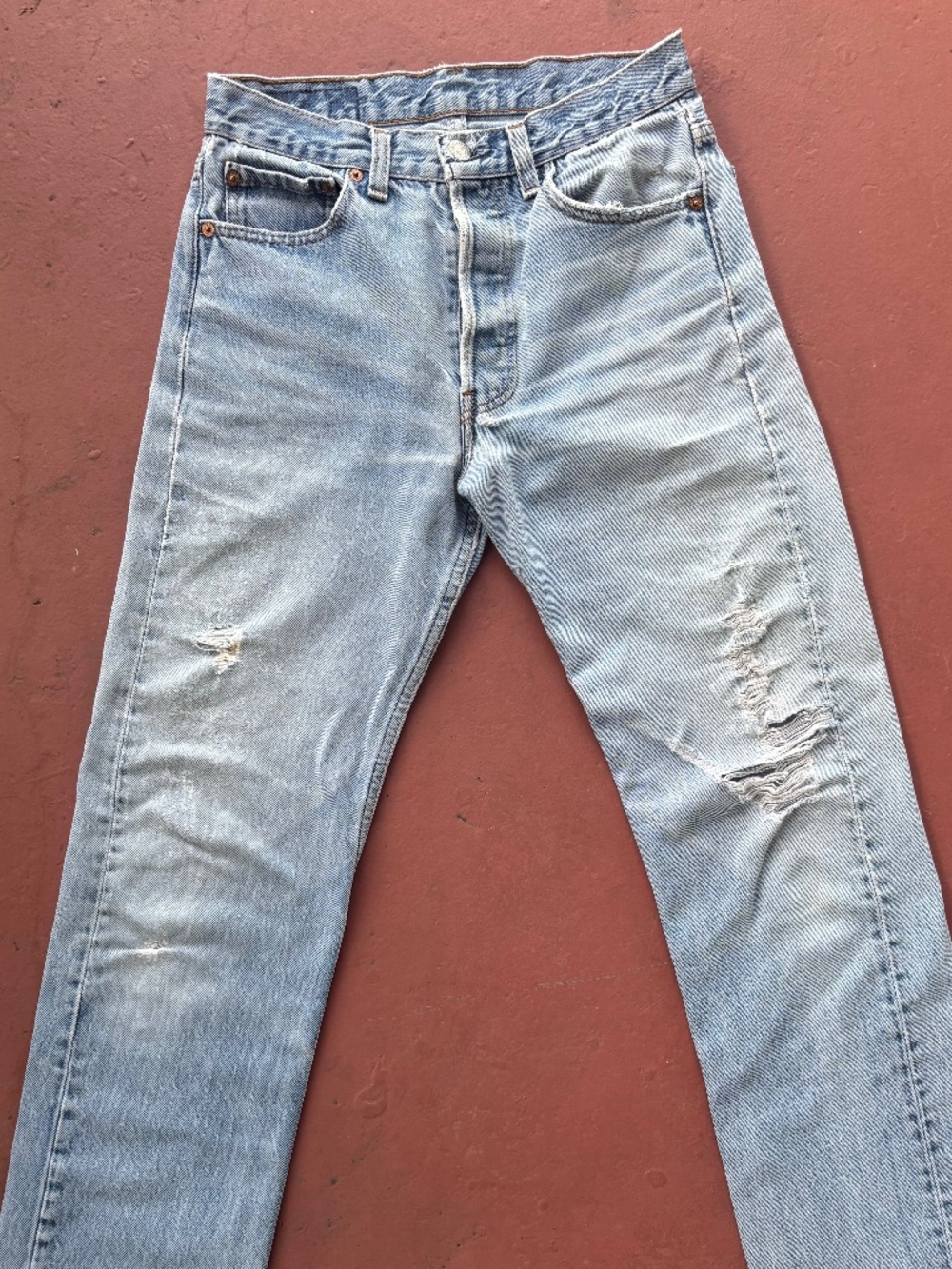 Levi's Light Blue Straight Leg Jeans with Knee Rips